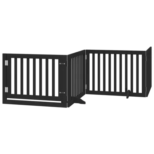 Vrata za pse s vratašcima 4 panela sklopiva 320 cm drvo topole - Crna 80 x 60 x 2 cm 4 Crna Cijena
