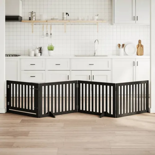 Vrata za pse s vratašcima 4 panela sklopiva 320 cm drvo topole - Crna 80 x 60 x 2 cm 4 Crna Cijena
