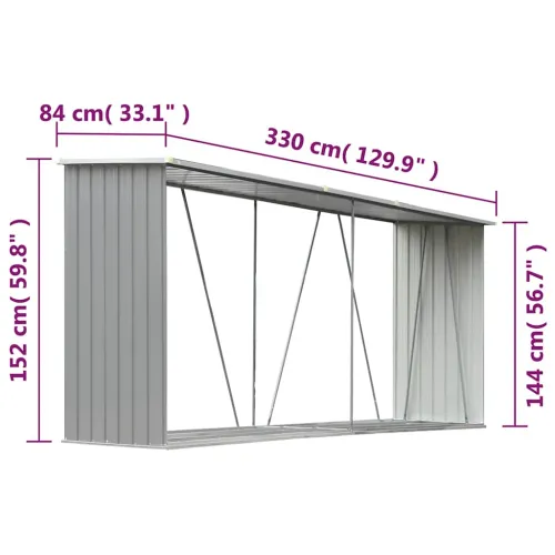 Spremište za drva - Vrtna ostava za drva od pocinčanog čelika 330x84x152 cm siva - Siva Cijena