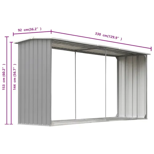 Spremište za drva - Vrtna ostava za drva od pocinčanog čelika 330x92x153 cm siva - Siva Cijena
