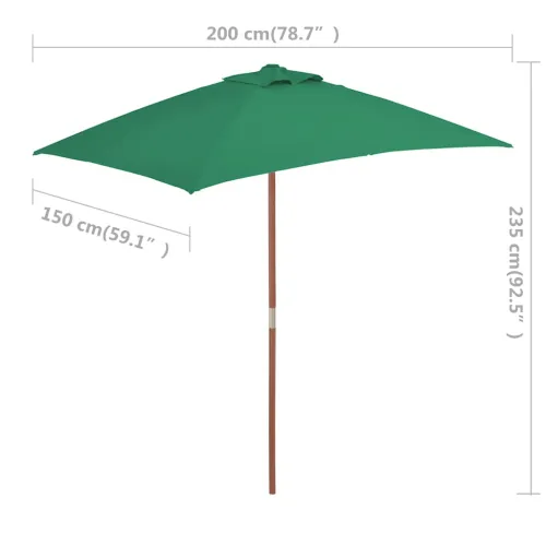 Vanjski suncobran s drvenim stupom 150 x 200 cm zeleni - Zelena Cijena