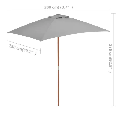 Vanjski suncobran s drvenim stupom 150 x 200 cm antracit - Antracit Cijena