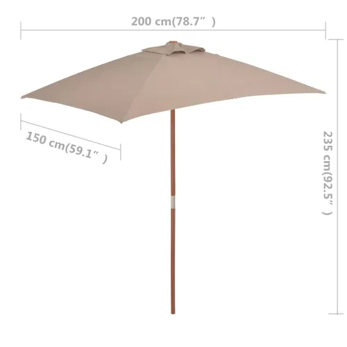 Vanjski suncobran s drvenim stupom 150 x 200 cm smeđesivi - Sivo-smeđa Cijena