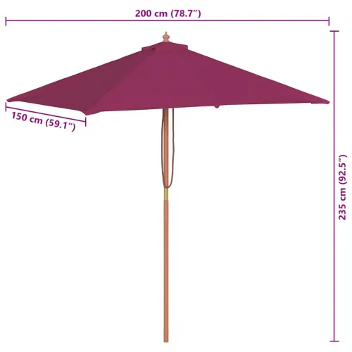 Vanjski suncobran s drvenim stupom 150 x 200 cm bordo - Bordo crvena Cijena
