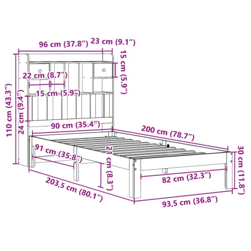 Krevet s regalom za knjige bez madraca 90x200 cm od borovine - Prirodna 90 x 200 cm Cijena
