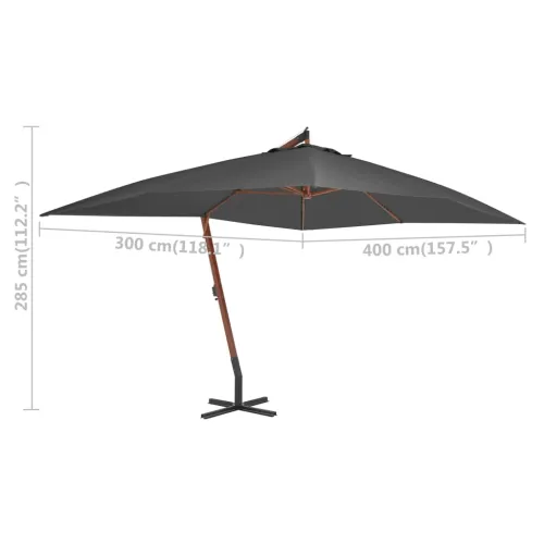 Konzolni vrtni suncobran s drvenim stupom 400 x 300 cm antracit - Antracit Cijena