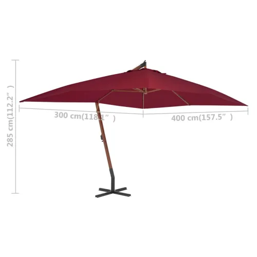 Konzolni vrtni suncobran s drvenim stupom 400 x 300 cm bordo - Crvena Cijena