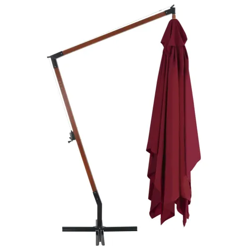 Konzolni vrtni suncobran s drvenim stupom 400 x 300 cm bordo - Crvena Cijena