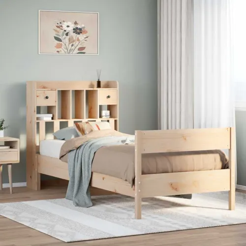 Krevet s regalom za knjige bez madraca 75x190 cm borovina - Prirodna 75 x 190 cm Cijena