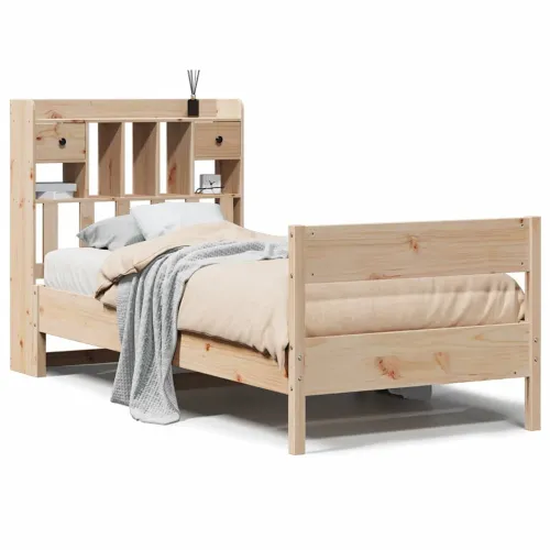 Krevet s regalom za knjige bez madraca 75x190 cm borovina - Prirodna 75 x 190 cm Cijena