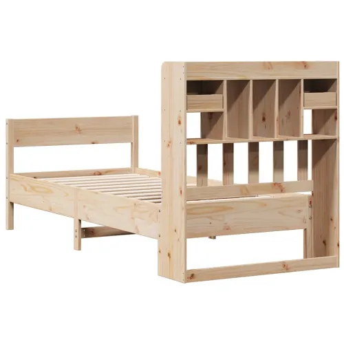 Krevet s regalom za knjige bez madraca 75x190 cm borovina - Prirodna 75 x 190 cm Cijena