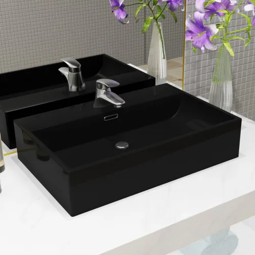 Lavabo - Umivaonik s otvorom za slavinu keramički crni 76 x 42,5 x 14,5  cm  - Crna 76 x 42.5 x 14.5 cm Crna 76 x 42.5 x 14.5 cm Cijena
