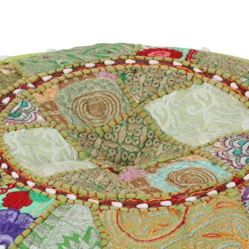 Tabure s patchworkom okrugli pamučni 40 x 20 cm zeleni - Zelena 1 Cijena
