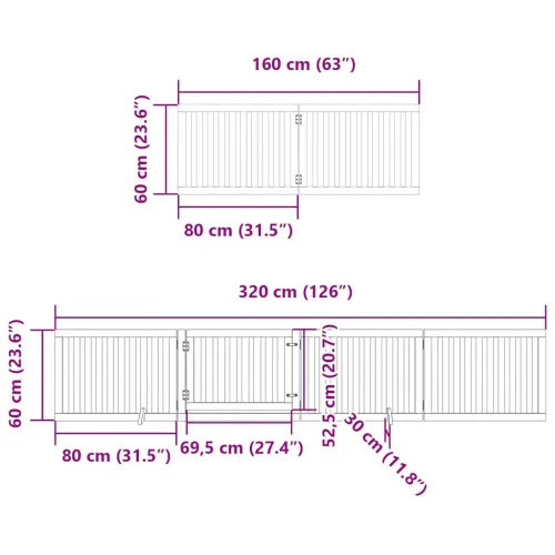 Vrata za pse s vratašcima 8 panela sklopiva 640 cm drvo topole - Crna 80 x 60 x 2 cm 8 Cijena