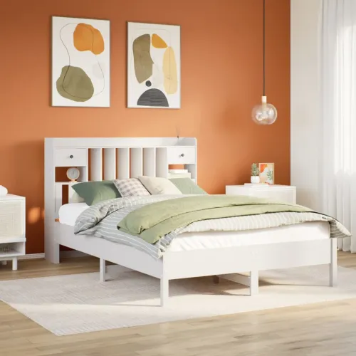 Krevet s regalom z knjige bez madraca bijeli 150x200cm borovina - Bijela 150 x 200 cm Cijena