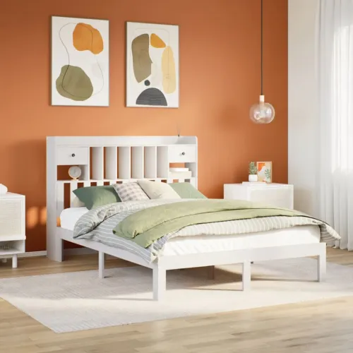 Krevet s regalom z knjige bez madraca bijeli 150x200cm borovina - Bijela 150 x 200 cm Cijena