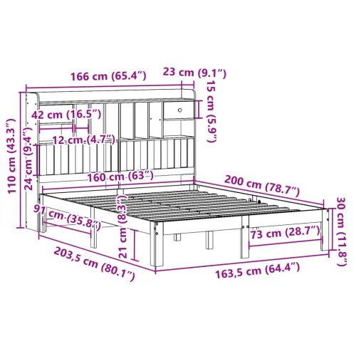 Krevet s regalom z knjige bez madraca bijeli 160x200cm borovina - Bijela 160 x 200 cm Cijena