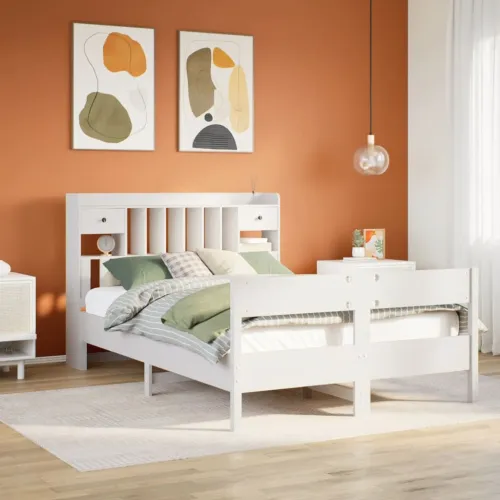 Krevet s regalom z knjige bez madraca bijeli 160x200cm borovina - Bijela 160 x 200 cm Cijena