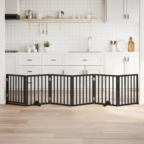 Vrata za pse s vratašcima 6 panela sklopiva 300 cm drvo topole - Crna 50 x 60 x 2 cm 6 Crna Cijena
