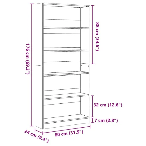 Regal za knjige boja starog drva 80x24x176 cm drveni - Staro drvo 1 176 cm 80 cm Cijena