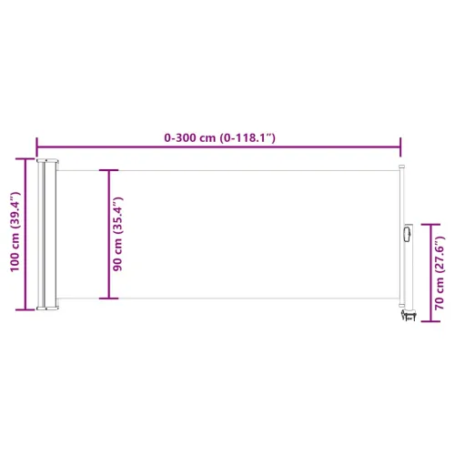 Uvlačiva bočna tenda za terasu 100 x 300 cm crna - Crna 100 x 300 cm Cijena