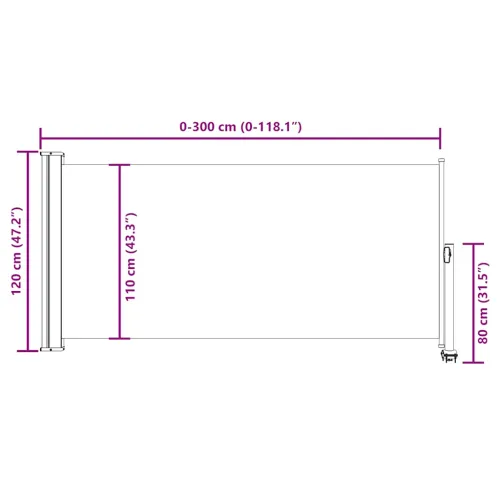 Uvlačiva bočna tenda za terasu 120 x 300 cm crna - Crna 120 x 300 cm Cijena