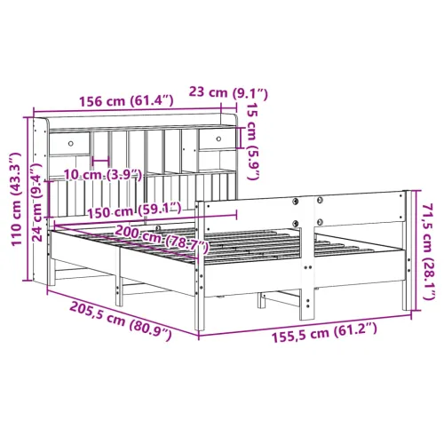 Krevet s regalom z knjige bez madraca bijeli 150x200cm borovina - Bijela 150 x 200 cm Cijena