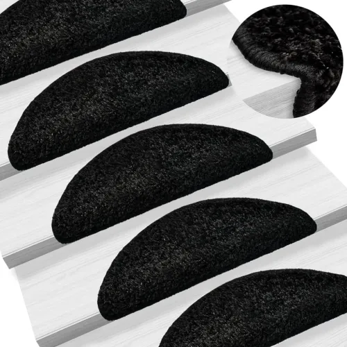 Prostirke za stepenice 15 kom 56x17x3 cm Crne poluokrugle - Crna 56 x 17 x 3 cm 15 Cijena