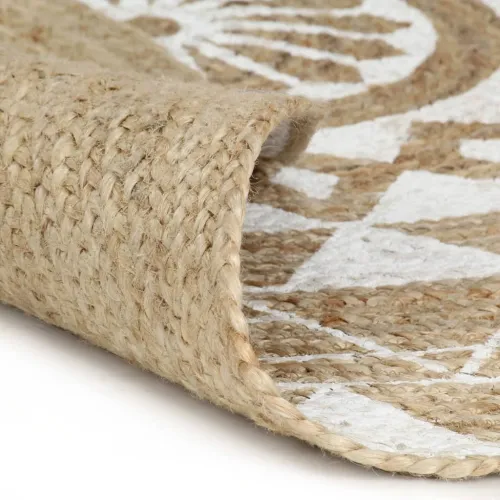 Ručno rađeni tepih od jute s bijelim uzorkom 120 cm - 120 cm bijeli cvjetni uzorak Cijena