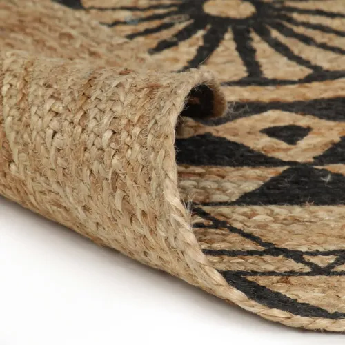 Ručno rađeni tepih od jute s crnim uzorkom 120 cm - 120 cm crni cvjetni uzorak Cijena