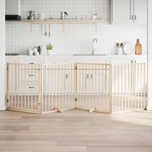 Vrata za pse s vratašcima 4 panela sklopiva 320 cm drvo topole - Prirodna 80 x 90 x 2 cm 4 Prirodna Cijena