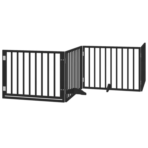 Vrata za pse s vratašcima 4 panela sklopiva 320 cm drvo topole - Crna 80 x 60 x 2 cm 4 Crna Cijena
