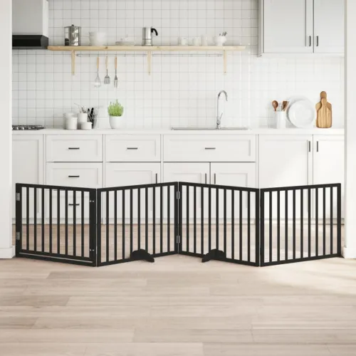 Vrata za pse s vratašcima 4 panela sklopiva 320 cm drvo topole - Crna 80 x 60 x 2 cm 4 Crna Cijena