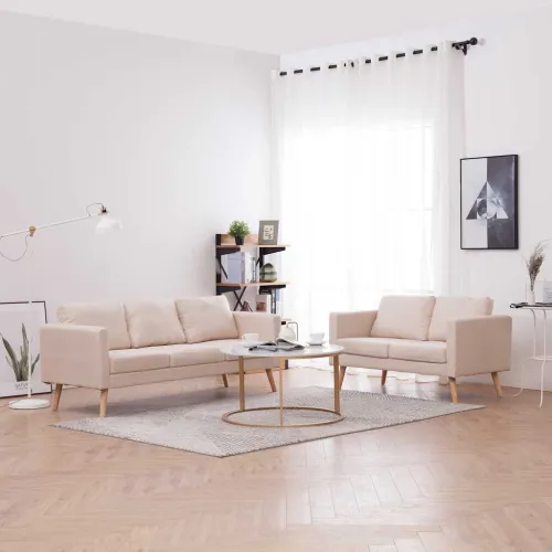 2-dijelni set sofa od tkanine krem - Krema dvosjed + trosjed Cijena