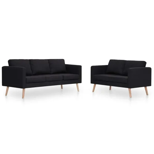 2-dijelni set sofa od tkanine crni - Crna dvosjed + trosjed Cijena