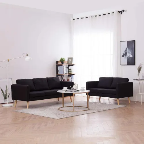 2-dijelni set sofa od tkanine crni - Crna dvosjed + trosjed Cijena