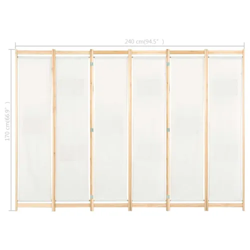 Paravan - Sobna pregrada sa 6 panela od tkanine 240 x 170 x 4 cm krem - Krema 6 Cijena