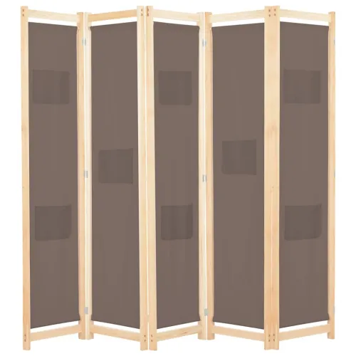 Paravan - Sobna pregrada s 5 panela od tkanine 200 x 170 x 4 cm smeđa - Smeđa 5 1 Smeđa Cijena
