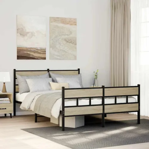 Metalni okvir kreveta bez madraca boja hrasta sonome 150x200 cm - sonoma hrast 150 x 200 cm s uzglavljem i podnožjem Cijena