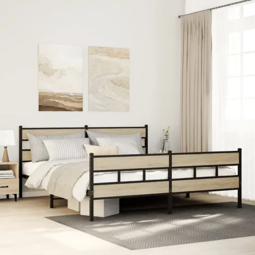 Metalni okvir kreveta bez madraca boja hrasta sonome 193x203 cm - sonoma hrast 193 x 203 cm s uzglavljem i podnožjem Cijena