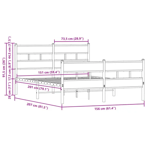 Metalni okvir kreveta bez madraca smeđa boja hrasta 150x200 cm - Smeđi hrast 150 x 200 cm s uzglavljem i podnožjem Cijena