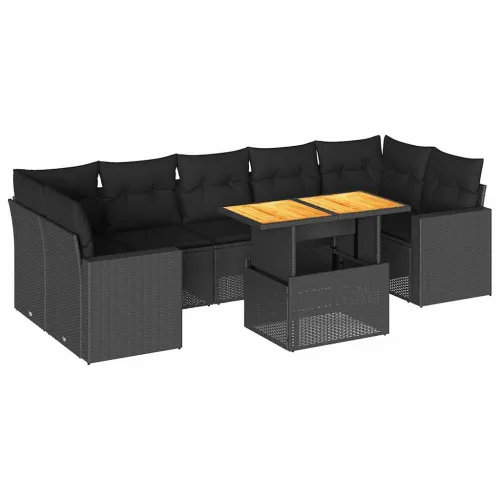 Vrtna garnitura - 8-dijelni set vrtnih sofa od poliratana s jastucima crni - Crna sa spremištem 1 Cijena