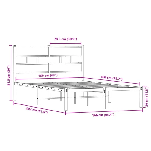 Metalni okvir kreveta bez madraca boja hrasta sonome 160x200 cm - sonoma hrast 160 x 200 cm s uzglavljem Cijena