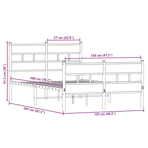 Metalni okvir kreveta bez madraca boja hrasta sonome 120x200 cm - sonoma hrast 120 x 200 cm s uzglavljem i podnožjem Cijena