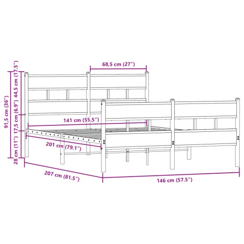 Okvir kreveta bez madraca s uzglavljem i podnožjem 140x200 cm - Smeđi hrast 140 x 200 cm s uzglavljem i podnožjem Cijena