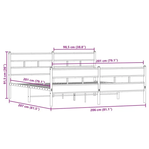 Metalni okvir kreveta bez madraca boja hrasta sonome 200x200 cm - sonoma hrast 200 x 200 cm s uzglavljem i podnožjem Cijena