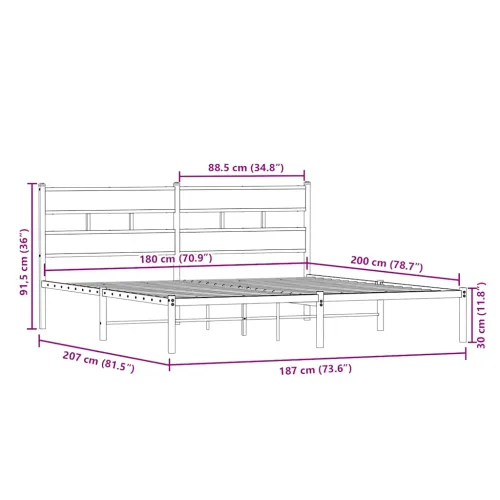 Metalni okvir kreveta bez madraca boja hrasta sonome 180x200 cm - sonoma hrast 180 x 200 cm s uzglavljem Cijena