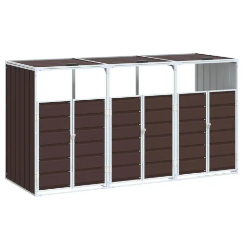 Spremište za 3 kante za otpad smeđe 216x81x115 cm čelično - Smeđa 1 3 Cijena