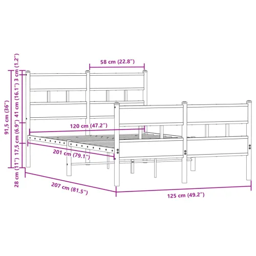 Okvir kreveta bez madraca s uzglavljem i podnožjem 120x200 cm - Smeđi hrast 120 x 200 cm s uzglavljem i podnožjem Cijena
