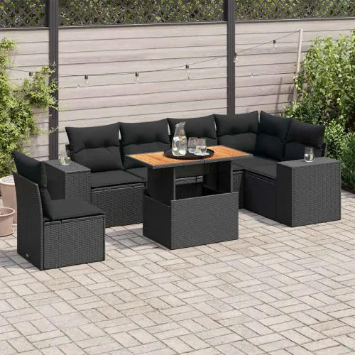 Vrtna garnitura - 7-dijelni set vrtnih sofa od poliratana s jastucima crni - Crna 3x kutna + stol + 3x srednja Cijena